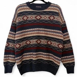 Vintage Y2K Roundtree & York colorful striped chunky knit silk sweater size M